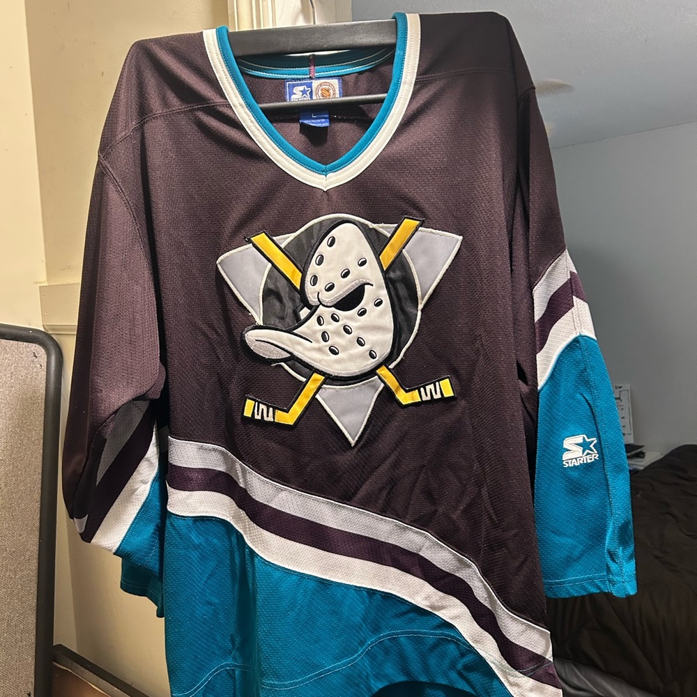 Anaheim Mighty ducks STARTER Teal and Brown hockey Jersey